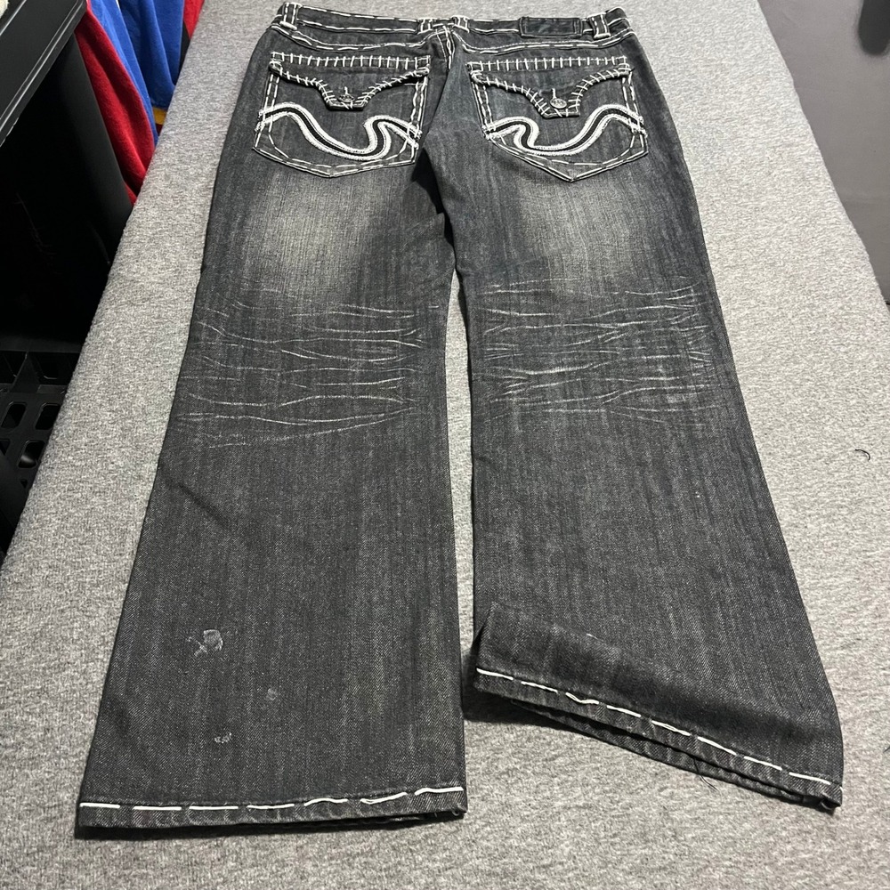 Victorious Mens Black Wide Leg Jeans White Contrast Stitch 36x30 Urban Couture